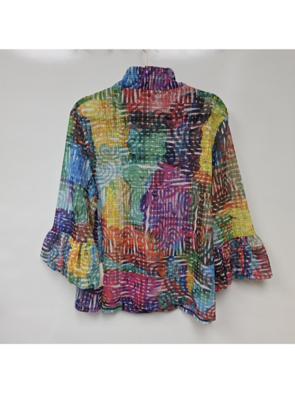 Damee Shirt Womens 2X Multicolor Collared Button Front Ruffle Bell Sleeve Tunic - Picture 5 of 11
